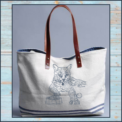 Cat Sketch Machine Embroidery Design | Cat with Food Bowl and Toys | Pet Lover Embroidery | 6 Sizes (0695)