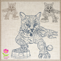 Cat Sketch Machine Embroidery Design | Cat with Food Bowl and Toys | Pet Lover Embroidery | 6 Sizes (0695)