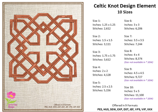 Celtic Knot Machine Embroidery Design | Timeless Celtic Knots | Intricate Symbolic Patterns | 10 Sizes (0911)