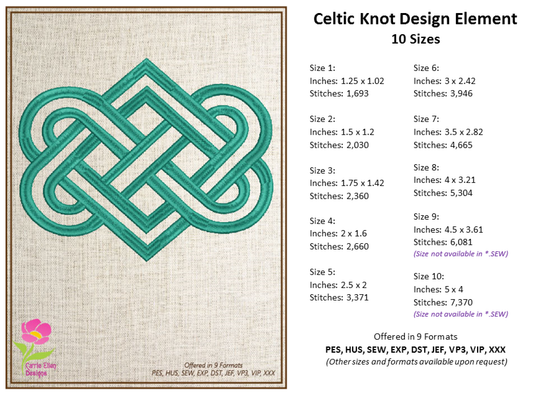 Celtic Knot Machine Embroidery Design | Timeless Celtic Knots | Intricate Symbolic Patterns | 10 Sizes (0916)