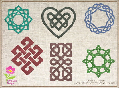 Celtic Knot Machine Embroidery Design Bundle | 6 Intricate Knot Designs | 10 Sizes Each | Timeless Celtic Patterns (0886)
