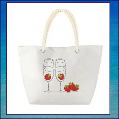 Champagne Flutes & Strawberries Continuous Line Art Machine Embroidery Design, 8 Sizes (0533)