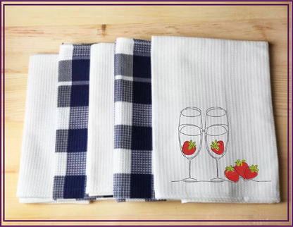 Champagne Flutes & Strawberries Continuous Line Art Machine Embroidery Design, 8 Sizes (0533)