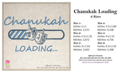 Chanukah Loading Bar Machine Embroidery Design – Dreidel Jewish Holiday Embroidery – 6 Sizes (0253)
