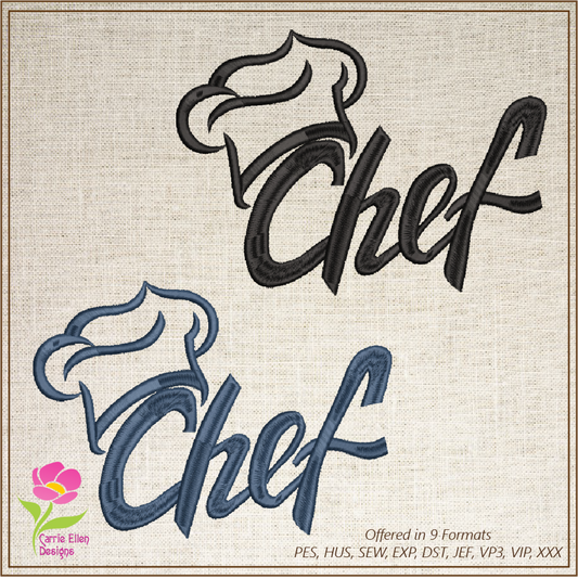 Chef Hat Machine Embroidery Design | Chef Hat Outline with Text | Kitchen & Culinary Embroidery | 6 Sizes (0630)