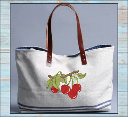 Cherries on the Branch Machine Embroidery Design | Summer Fruit Artistic Drawing | Fruit and Vegetables Design | 8 Sizes (0950)