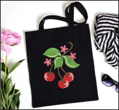Cherries with Blossom Machine Embroidery Design | Summer Fruit Artistic Drawing | Fruit and Vegetables Design | 8 Sizes (0951)