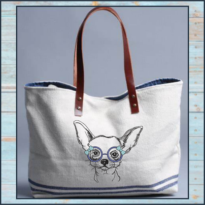 Chihuahua with Glasses Machine Embroidery Design | Cute Puppy Dog Sketch | Chihuahua Animal Line Art Pattern | 6 Sizes (0805)