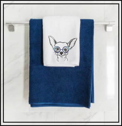 Chihuahua with Glasses Machine Embroidery Design | Cute Puppy Dog Sketch | Chihuahua Animal Line Art Pattern | 6 Sizes (0805)