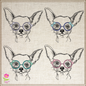 Chihuahua with Glasses Machine Embroidery Design | Cute Puppy Dog Sketch | Chihuahua Animal Line Art Pattern | 6 Sizes (0805)