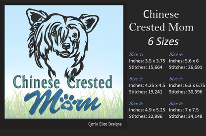 Chinese Crested Mom Machine Embroidery Design – Dog Lover Breed Pattern – 6 Sizes (1604)