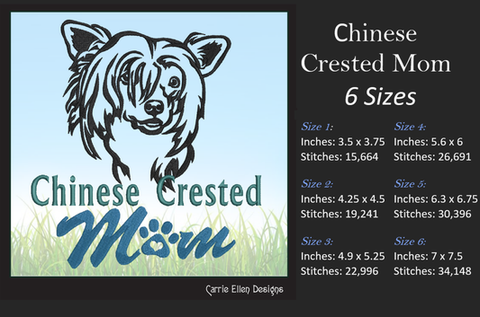 Chinese Crested Mom Machine Embroidery Design – Dog Lover Breed Pattern – 6 Sizes (1604)
