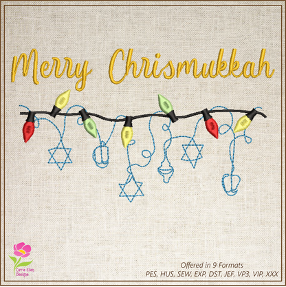 Chrismukkah Machine Embroidery Design, Christmas Light Embroidery Design, Hanukkah Embroidery Pattern, Jewish Christmas, 8 Sizes (0143)