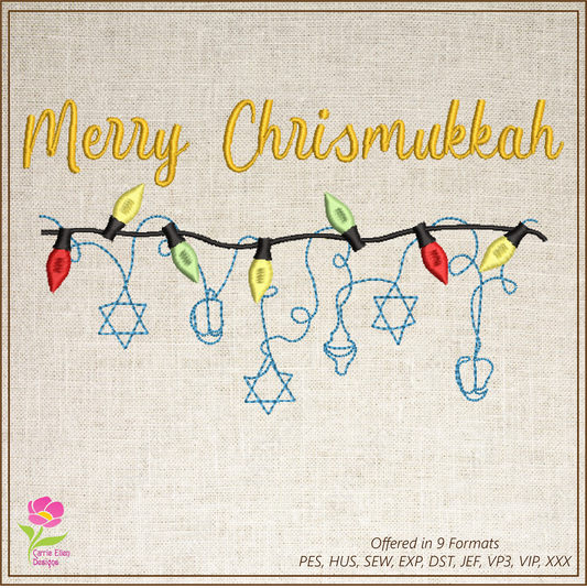 Chrismukkah Machine Embroidery Design, Christmas Light Embroidery Design, Hanukkah Embroidery Pattern, Jewish Christmas, 8 Sizes (0143)