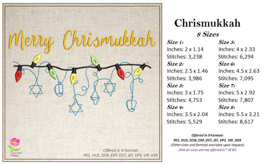Chrismukkah Machine Embroidery Design, Christmas Light Embroidery Design, Hanukkah Embroidery Pattern, Jewish Christmas, 8 Sizes (0143)