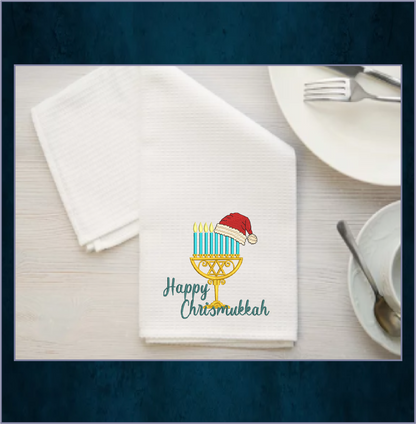 Chrismukkah Machine Embroidery Design – Menorah with Santa Cap, Jewish Christmas Hanukkah Stitch File, 8 Sizes (3325)