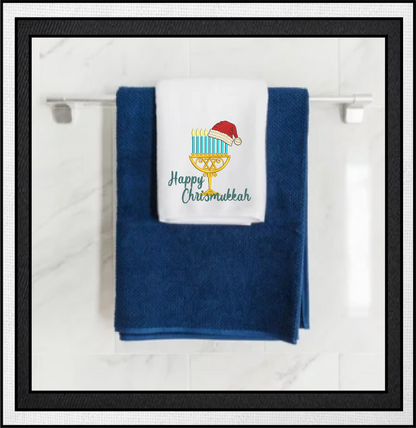 Chrismukkah Machine Embroidery Design – Menorah with Santa Cap, Jewish Christmas Hanukkah Stitch File, 8 Sizes (3325)