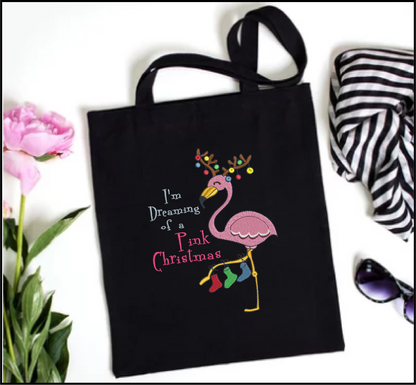 Pink Christmas Machine Embroidery Design | Flamingo Holiday Embroidery | Dreaming of a Pink Xmas | 8 Sizes (0977)