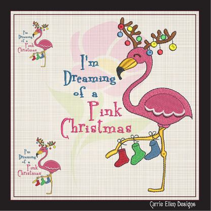 Pink Christmas Machine Embroidery Design | Flamingo Holiday Embroidery | Dreaming of a Pink Xmas | 8 Sizes (0977)