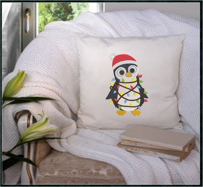 Christmas Penguin Machine Embroidery Design – Penguin Tangled in Christmas Lights, Holiday Embroidery Pattern (1007)
