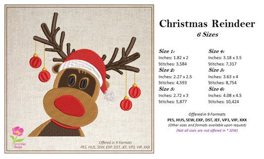 Christmas Machine Embroidery Design | Reindeer with Ornaments | Merry Christmas Embroidery | Holiday Design | 6 Sizes (0882)