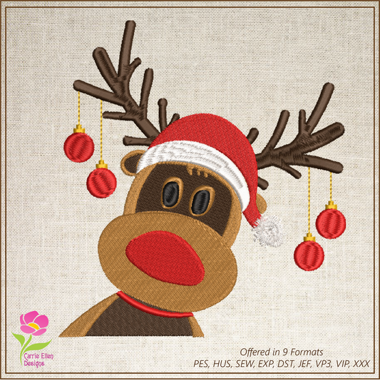 Christmas Machine Embroidery Design | Reindeer with Ornaments | Merry Christmas Embroidery | Holiday Design | 6 Sizes (0882)