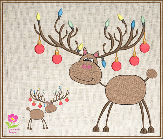 Christmas Reindeer with Ornaments Machine Embroidery Design | Merry Christmas Embroidery | X-Mas Animal Holiday Design | 6 Sizes (0656)