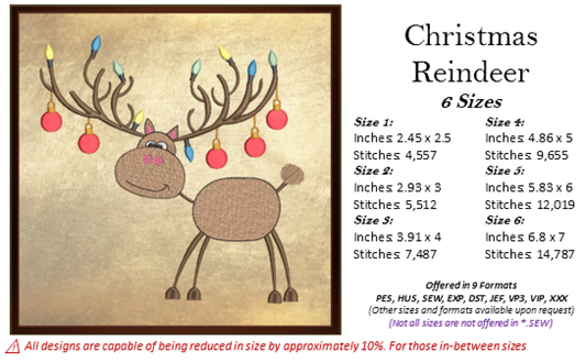 Christmas Reindeer with Ornaments Machine Embroidery Design | Merry Christmas Embroidery | X-Mas Animal Holiday Design | 6 Sizes (0656)