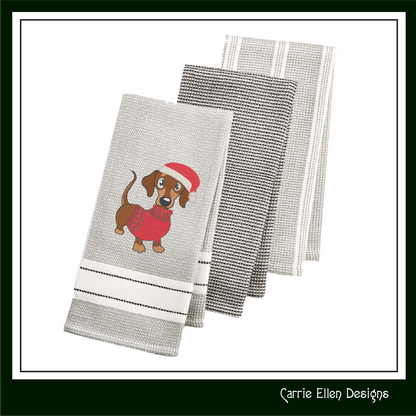 Christmas Dachshund Dog Embroidery Design – Dachshund in Sweater and Santa Hat, 6 Sizes (1090)