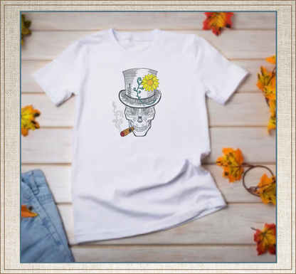 Skeleton Machine Embroidery Design | Cigar Smoking Skull | Dia De Los Muertos Mexican Holiday | 6 Sizes (0962)