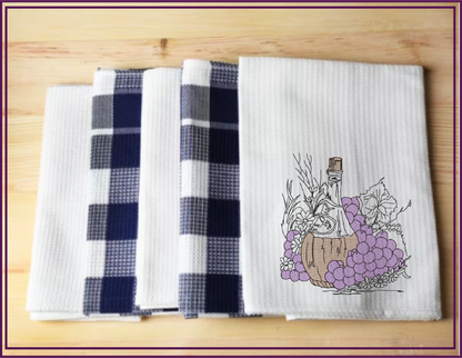 Classic Wine Bottle Machine Embroidery Design – Vineyard Grapes & Bottle Embroidery Pattern, 6 Sizes (0571)