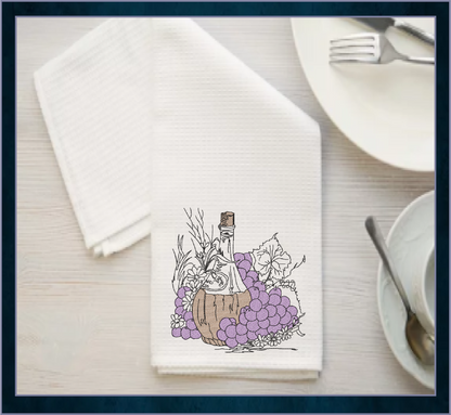 Classic Wine Bottle Machine Embroidery Design – Vineyard Grapes & Bottle Embroidery Pattern, 6 Sizes (0571)