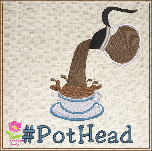 Coffee Embroidery Design – Coffee Pot and Cup Pattern – Coffee Lover Machine Embroidery – 10 Sizes (0169)