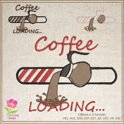 Coffee Loading Machine Embroidery Design | Loading Tech Bar Coffee Pot | Coffee Lover Gift | Hot Coffee Embroidery | 6 Sizes (0631)