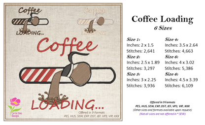 Coffee Loading Machine Embroidery Design | Loading Tech Bar Coffee Pot | Coffee Lover Gift | Hot Coffee Embroidery | 6 Sizes (0631)