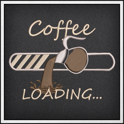 Coffee Loading Machine Embroidery Design | Loading Tech Bar Coffee Pot | Coffee Lover Gift | Hot Coffee Embroidery | 6 Sizes (0631)