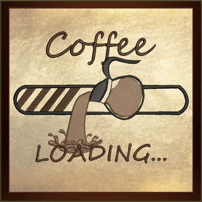 Coffee Loading Machine Embroidery Design | Loading Tech Bar Coffee Pot | Coffee Lover Gift | Hot Coffee Embroidery | 6 Sizes (0631)