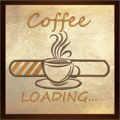 Coffee Loading Machine Embroidery Design | Loading Tech Bar Coffee Pot | Coffee Lover Gift | Hot Coffee Embroidery | 6 Sizes (0632)