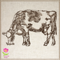 Grazing Cow Machine Embroidery Sketch Design, Farm Animal Line Art Designs, Embroidered  Illustration Animal, 4 Sizes (0436)