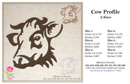 Cow Machine Embroidery Design – Cow Head Silhouette Pattern, Farm Animal Embroidery, Country Farm Décor, 6 Sizes (0455)
