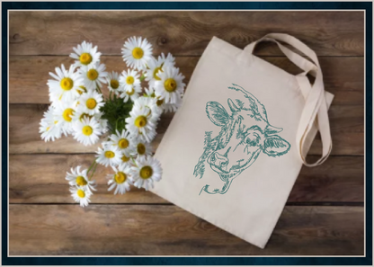Cow Profile Embroidery Sketch Design – Farm Animal Line Art – Machine Embroidery File, 6 Sizes (0667)