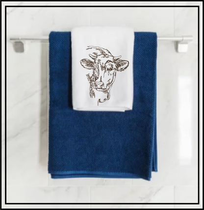 Cow Profile Embroidery Sketch Design – Farm Animal Line Art – Machine Embroidery File, 6 Sizes (0667)
