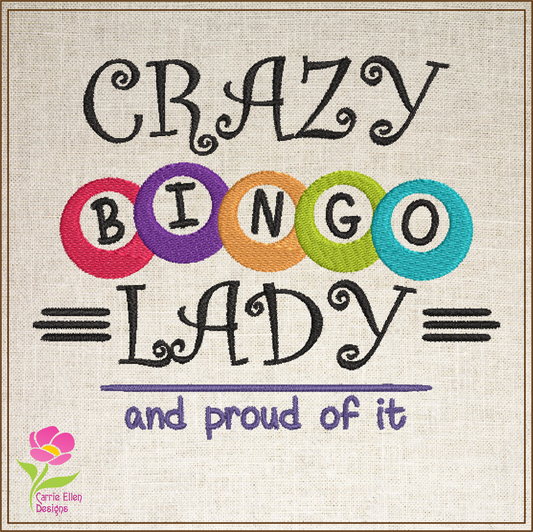 Crazy Bingo Lady Machine Embroidery Design. Proud Bingo Lady Embroidery, Bingo Balls Embroidery Pattern, 6 Sizes (0470)