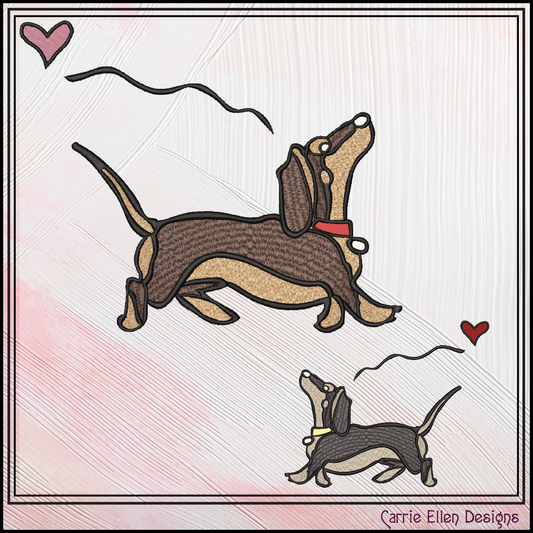 Dachshund Love Machine Embroidery Design | Cute Wiener Dog Heart Stitch File, 6 sizes (4080)