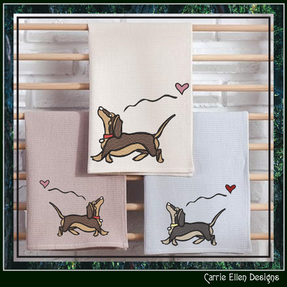 Dachshund Love Machine Embroidery Design | Cute Wiener Dog Heart Stitch File, 6 sizes (4080)