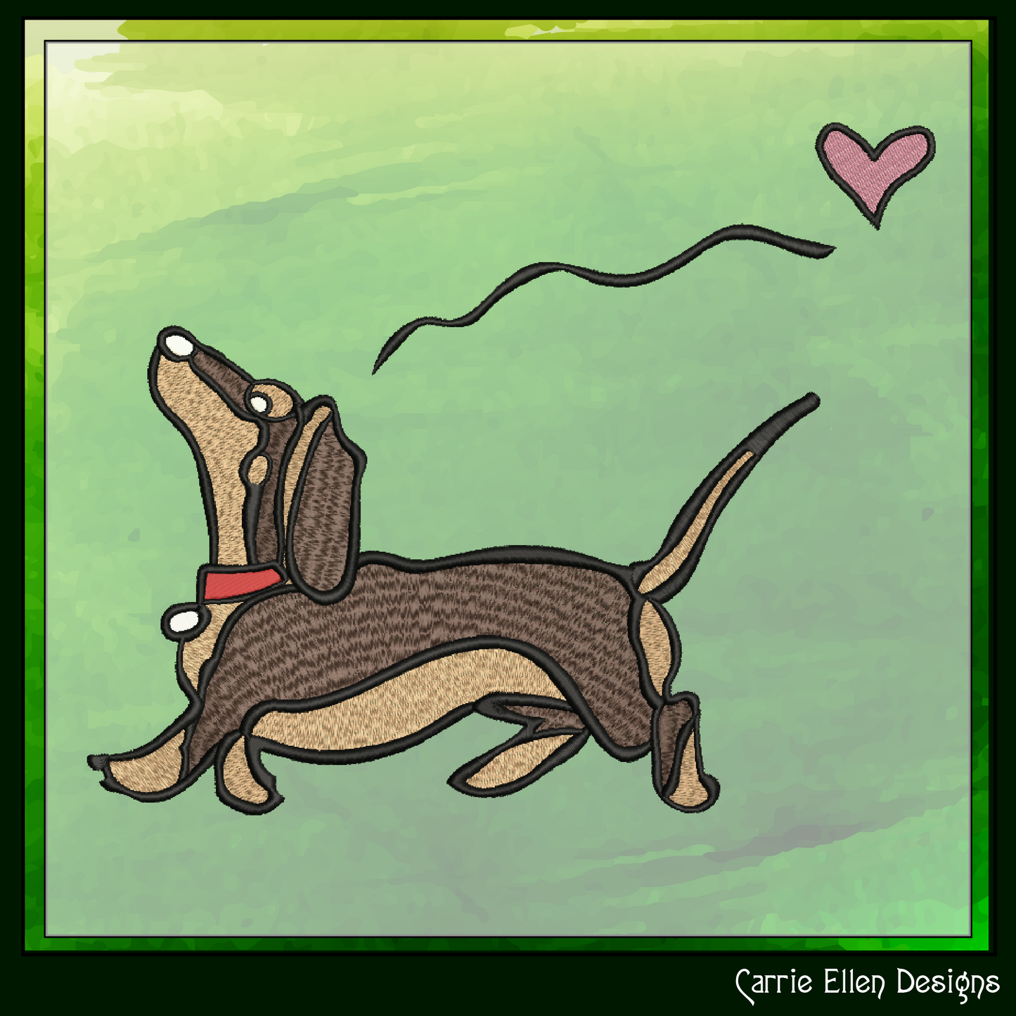 Dachshund Love Machine Embroidery Design | Cute Wiener Dog Heart Stitch File, 6 sizes (4080)