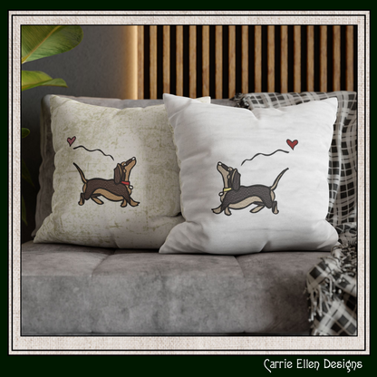 Dachshund Love Machine Embroidery Design | Cute Wiener Dog Heart Stitch File, 6 sizes (4080)