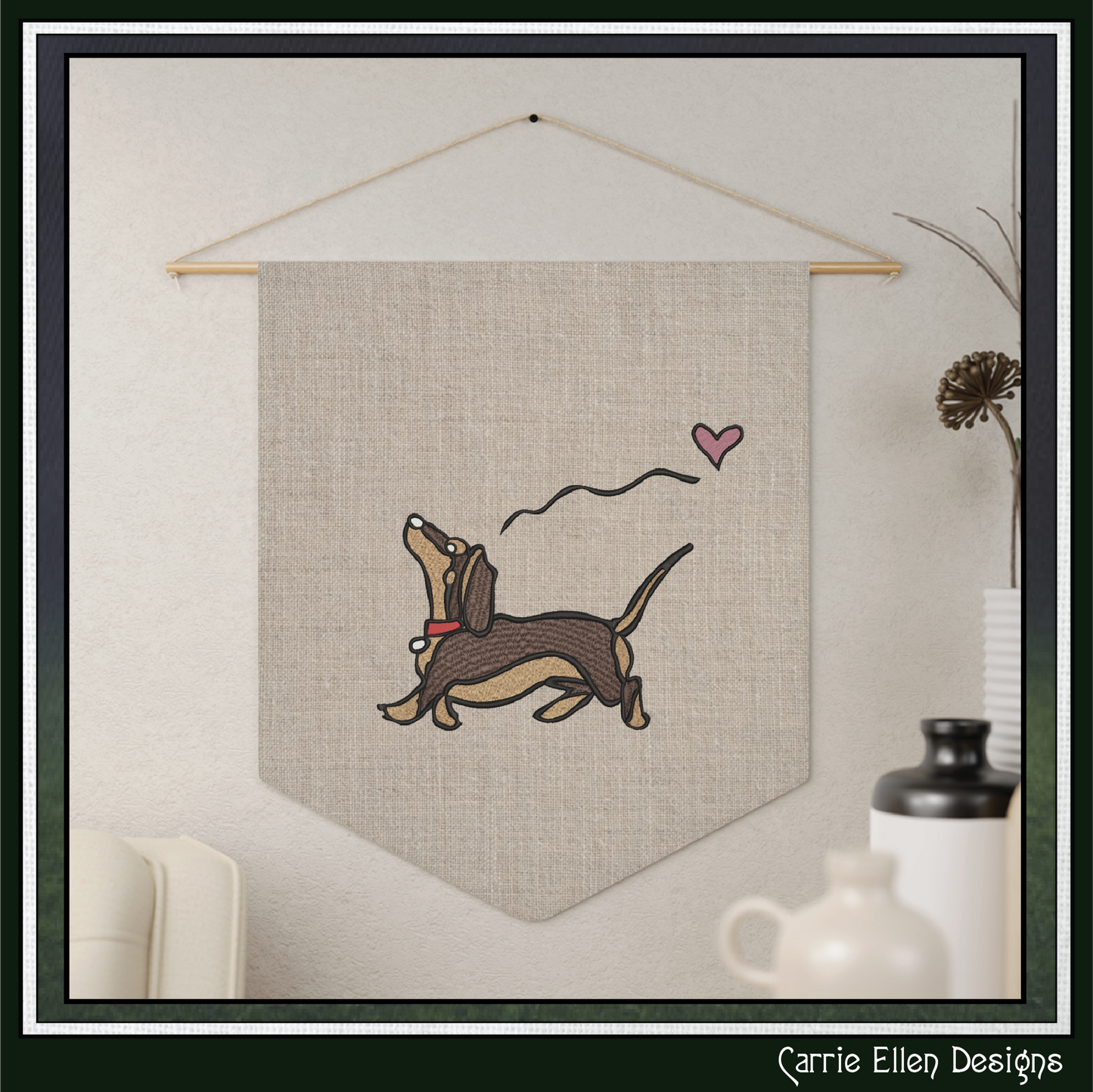 Dachshund Love Machine Embroidery Design | Cute Wiener Dog Heart Stitch File, 6 sizes (4080)