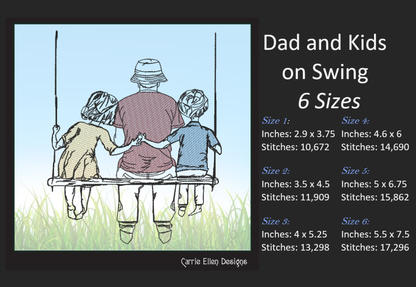 Dad and Kids Machine Embroidery Design – Father’s Day Swing Sketch – 8 Sizes (1372)