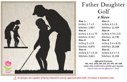 Father Daughter Golf Silhouette Machine Embroidery Design | Golf Lesson Embroidery Pattern | Father's Day Gift Idea | 8 Sizes (0780)